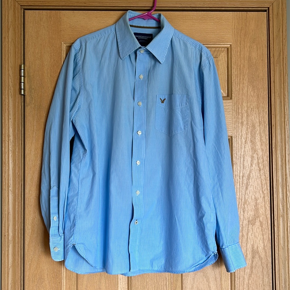 American Eagle | Men’s Blue Pinstriped Dress Shirt | Size Large